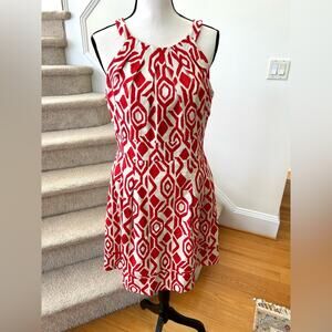 Eliza J White & Red Orange Ikat Print Fit & Flare Dress